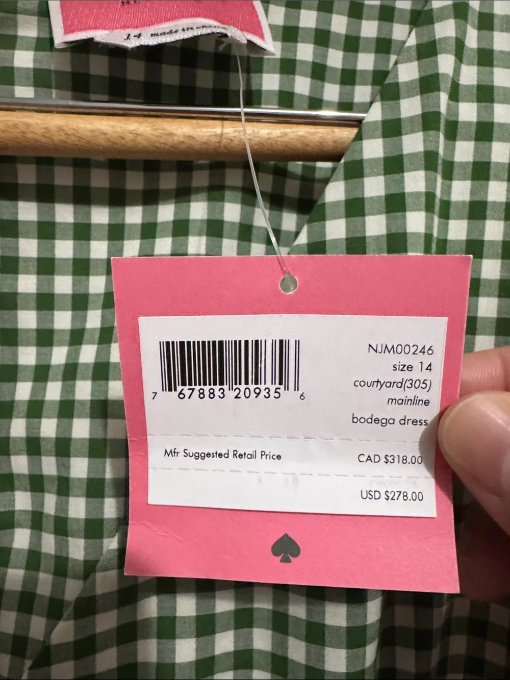 NWT V-neck Green Gingham Dress 💚